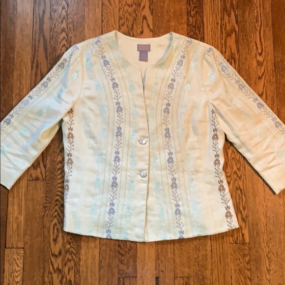 Sigrid Olsen Linen Embroidered Jacket Size 6P Collarless Blazer - Picture 11 of 11